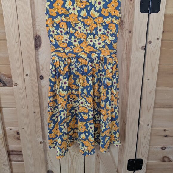 Mata Traders Floral Stretch Dress Womens Small Yellow Blue Orange Organic Cotton - Picture 2 of 10